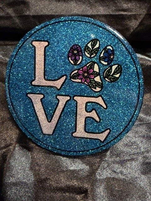 LOVE Paw Print Coaster - Blue