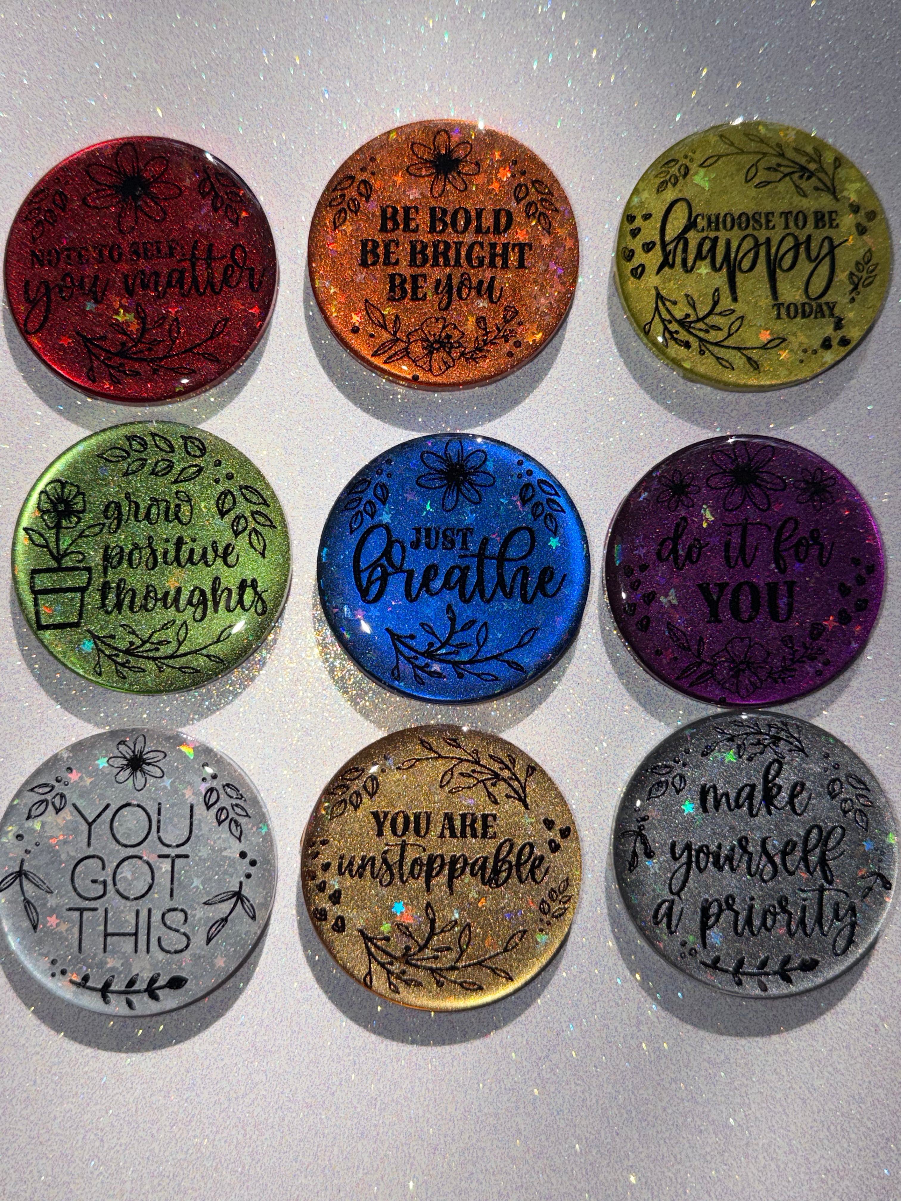 Rainbow Affirmation w/ stars and butterflies inside. Token Set (9 Total)