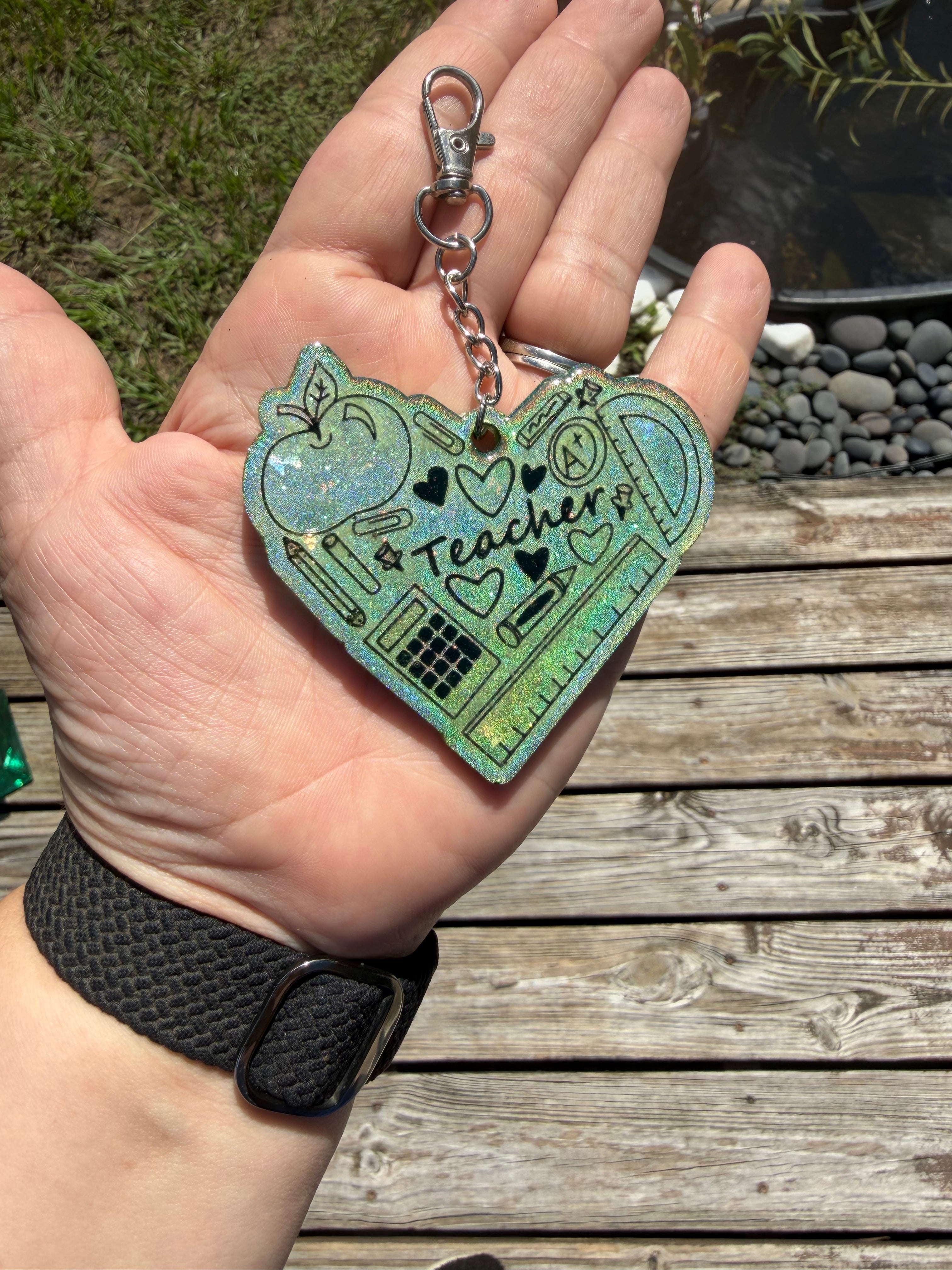 Green Holographic Teacher Heart