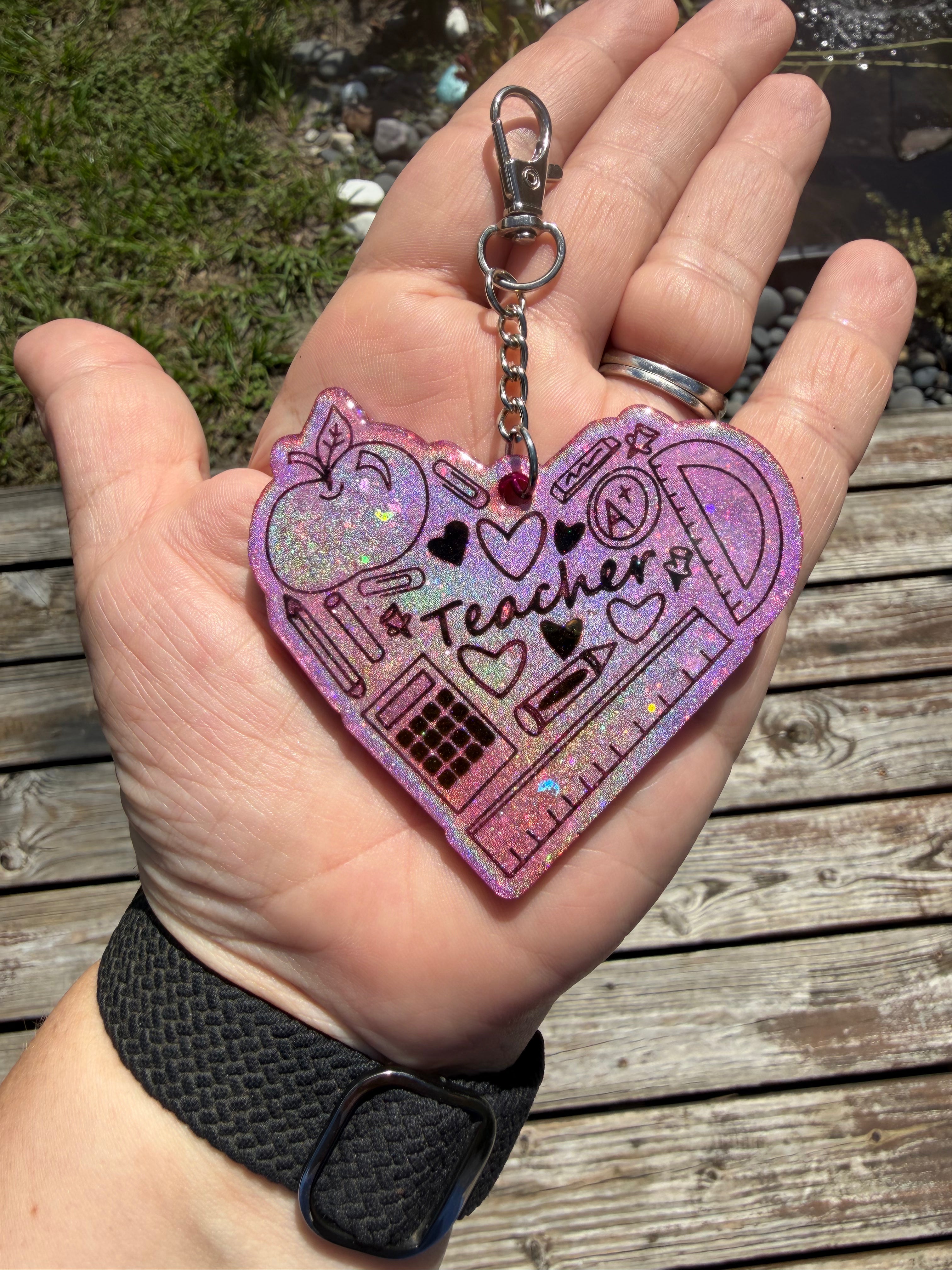 Pink Holographic Teacher Heart